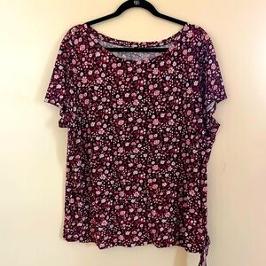 Talbots navy and red floral top, wear with a navy suit, jeans, or skirt. Size 1X